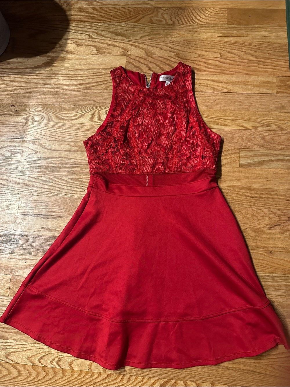 Emerald Sundae Red Lace Bodice Midi Dress